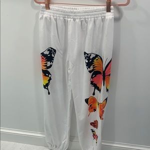 White butterfly sweatpants